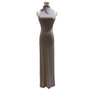 Naked Wardrobe High Neck maxi Dress Latte Brown Stretch Long Dress SZ 1 NEW